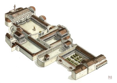 Roma antikitesi: Trajan forumunun (foro di traiano) MS 3. yüzyılda yeniden inşası, Roma. İtalya. by Giorgio Albertini