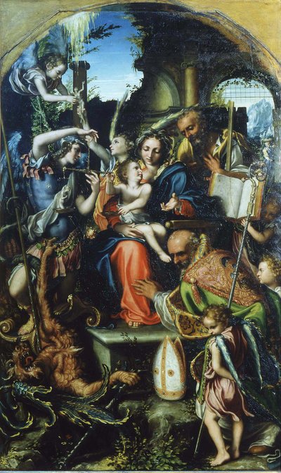 Kutsal Aile, Başmelek Aziz Michael ve Ruhlar İçin Yarışan Şeytan, Aziz Bernhard ve by Giorgio Gandini del Grano