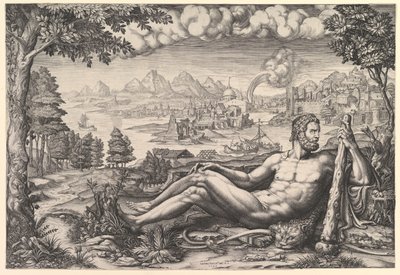Çalışmalarından Dinlenen Herkül, 1567. by Giorgio Ghisi