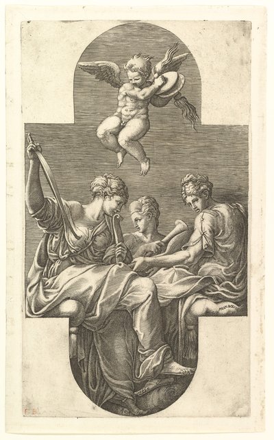Üç İlham Perisi ve Zillerle Bir Putto, bir haç kompozisyonu, sekiz kom..., 1560