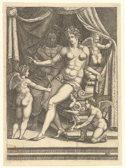 Bir Yatakta Oturmuş Venüs ve Vulkan ve Üç Putti, 1550