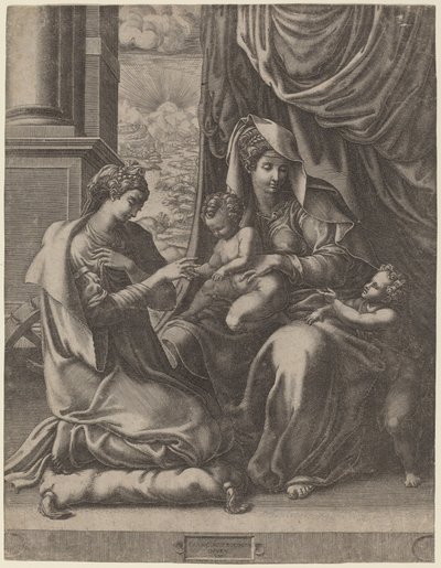 Aziz Catherine'in Mistik Evliliği by Giorgio Ghisi after Francesco Primaticcio