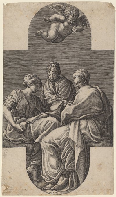 Üç İlham Perisi ve İşaret Eden Bir Putto by Giorgio Ghisi after Francesco Primaticcio