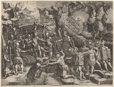 Sinon Truva Atlarını Aldatıyor by Giorgio Ghisi after Giovanni Battista Scultori