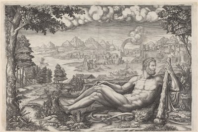 Emeklerinden Dinlenen Herkül by Giorgio Ghisi after Giulio Romano
