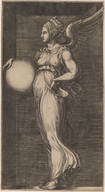 Bir Küre Tutan Alegorik Figür by Giorgio Ghisi possibly after Giulio Romano