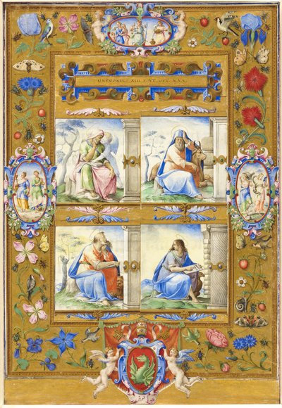 Çiçeklerin, Kuşların ve Böceklerin Sınırındaki Dört Müjdeci by Giorgio Giulio Clovio