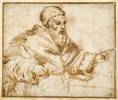 Bir masada oturan Clement VII (kağıt üzerinde kalem ve mürekkep) by Giorgio Vasari