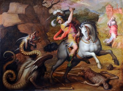 Aziz George ve Ejderha (Aziz George ve Ejderha) - Resim Giorgio Vasari (1511-1574), tuval üzerine yağlı boya, yaklaşık 1560 - İtalyan sanatı by Giorgio Vasari