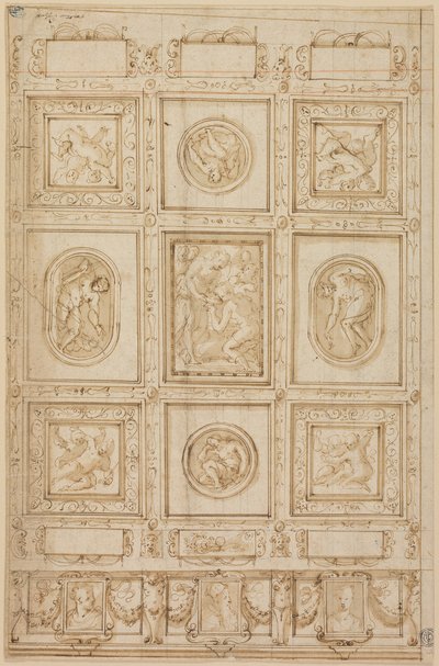 Kuyuda Rebecca ve Eliezer ile Tavan Dekorasyonu Çalışması (rekto); Tavan Dekorasyonu Çalışması (verso) by Giorgio Vasari