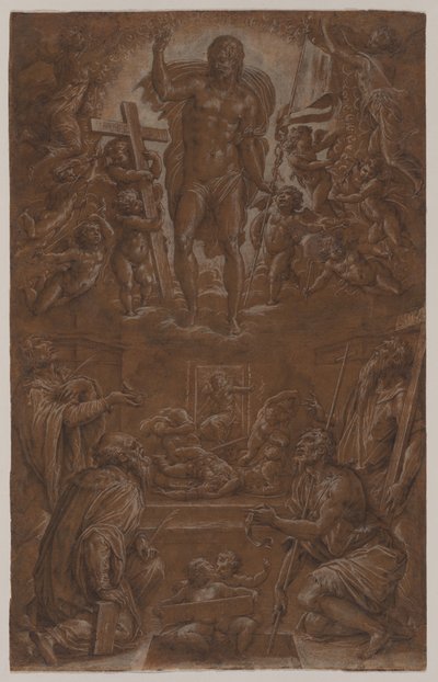 Azizler ve Melekler Tarafından Tapılan Yükselen Mesih by Giorgio Vasari