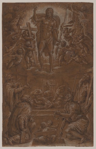 Azizler ve Melekler Tarafından Tapılan Yükselen Mesih, 1566-1568. by Giorgio Vasari