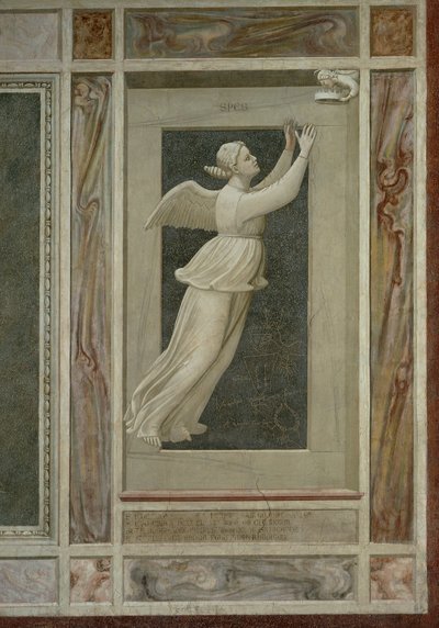 Umut, onu Cennete götürecek bir meleğe doğru uçan kanatlı kadın figürü, Giotto (1267-1337), fresk döngüsünden detay The Vices and Virtues by Giotto (c.1266 1337)