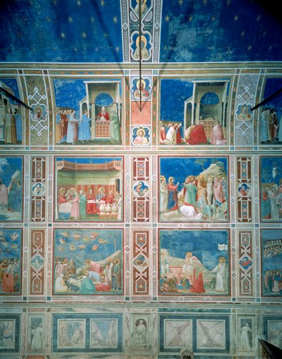Sol duvardaki fresklerin görünümü, c.1303-05 (fresk) (restorasyon sonrası) by Giotto (c.1266 1337)