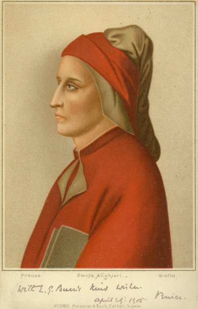 Dante Alighieri (c1265-1321), İtalyan şair (chromolitho) by Giotto di Bondone