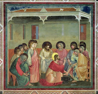 Mesih Öğrencilerin Ayaklarını Yıkaması, c.1305 (restorasyon sonrası) (ayrıca bkz. 65194) by Giotto di Bondone