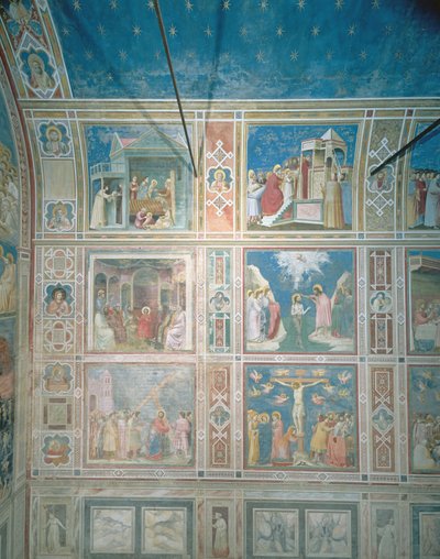 Sol duvardaki fresklerin görünümü, c.1303-05 (restorasyon sonrası) by Giotto di Bondone