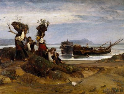 Anzio limanına odun yükleyen kadınlar by Giovanni Costa