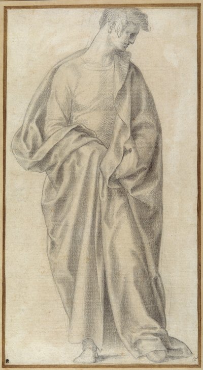 Bol dökümlü gençlik (beyaz kağıt üzerine siyah tebeşir) by Giovanni (attr. to) Bandini