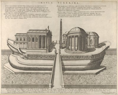 Bir gemi olarak temsil edilen Tiber Adası