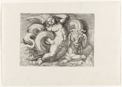 Putto deniz canavarına biniyor by Giovanni Andrea Maglioli