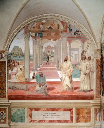 Benedict, Antonio Bazzi dit il Sodoma (1477 - 1549) tarafından üretilen manastırın on iki manastır freskini inşa etti ve Benedictine Tarikatı