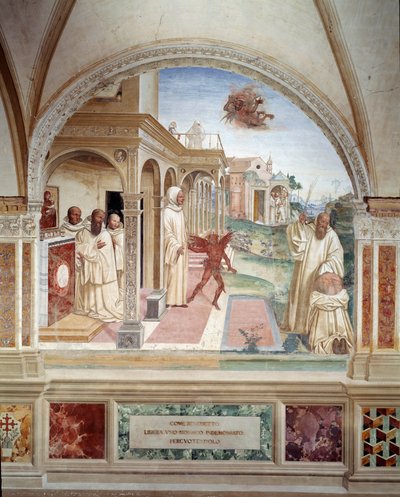 Benoit, bir iblis tarafından ele geçirilen bir keşişi serbest bırakır (st Benedict, şeytan tarafından ele geçirilen bir adamı serbest bırakır) manastırın kurucusu Aziz Benedict of Nursie