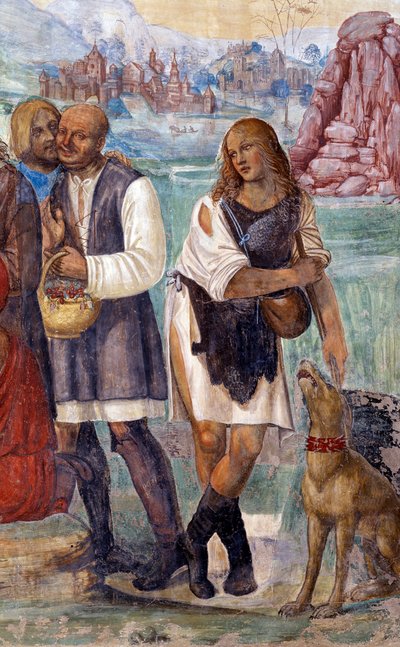 Benedict, kendisini ziyaret eden köylülere kutsal doktrini nasıl öğretir, Antonio Bazzi dit il Sodoma (1477 - 1549) tarafından gerçekleştirilen manastırın detay freski, Benedictine Tarikatı 1503