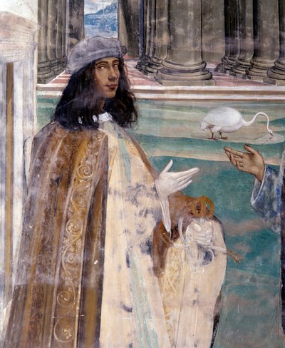 Aziz Benedict kırık bir elek tamir ediyor Sanatçının otoportresi - Antonio Bazzi dit il Sodoma (1477 - 1549) tarafından gerçekleştirilen ve Benedictine Tarikatı 1503