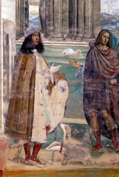Aziz Benedict kırık bir elek tamir ediyor Sanatçının otoportresi - Antonio Bazzi dit il Sodoma (1477 - 1549) tarafından gerçekleştirilen ve Benedictine Tarikatı 1503
