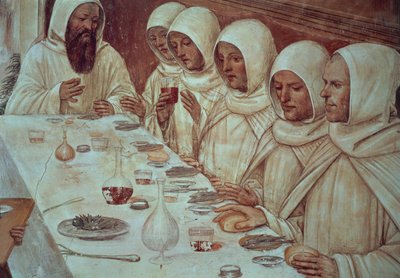 St Benedict bol un elde etti ve keşişleri besledi, St Benedict