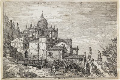 Kilise, Evler ve Değirmenli Manzara by Giovanni Antonio Canal