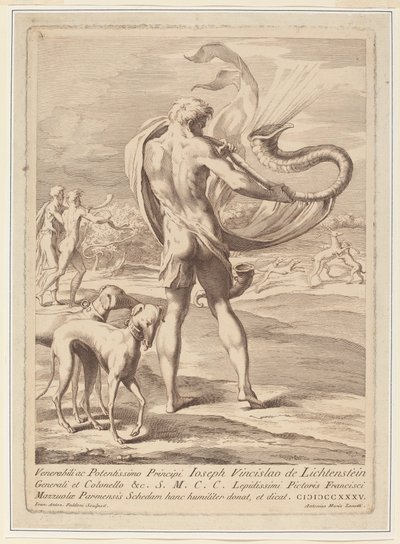 çıplak adam bir deniz kabuğu üfleme by Giovanni Antonio Faldoni after Parmigianino