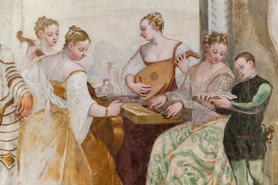 Genç erkek ve saray hanımları, Konser detayı, Ana Salon, c.1570 (fresk) by Giovanni Antonio Fasolo