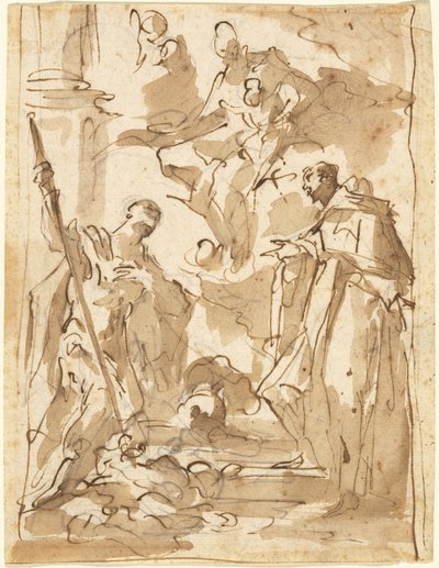 Aziz Theodore ve Manastır Azizi ile Görkemli Madonna ve Çocuk by Giovanni Antonio Pellegrini