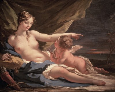 Venüs ve Aşk Tanrısı (tuval üzerine yağlı boya) by Giovanni Antonio Pellegrini
