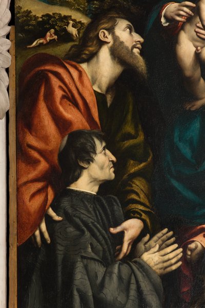 Aziz Philip ve James ve bağışçı Giacomo Schizzi arasında Aziz Catherine, Madonna ve Çocuk Sunağı, Il Pordenone 1522, Detay by Giovanni Antonio Pordenone
