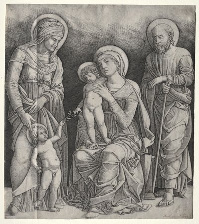 Aziz Elizabeth ve Bebek Aziz John Baptist ile Kutsal Aile by Giovanni Antonio da Brescia