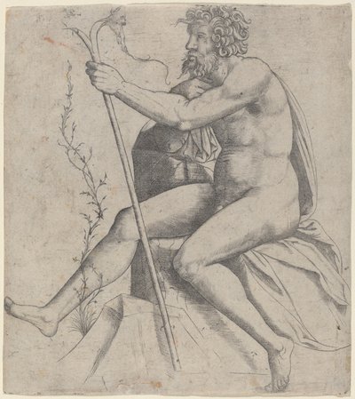 Çatallı bir değnek tutan oturan adam by Giovanni Antonio da Brescia