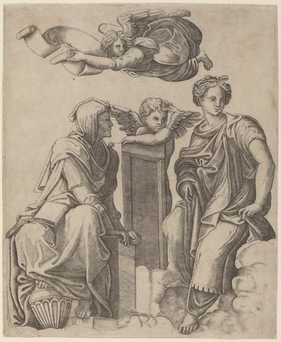 İki Sibil ve Bir Melek by Giovanni Antonio da Brescia after Raphael