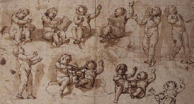 Putti Çalışmaları (kalem, mürekkep, yıkama ve tebeşir) by Giovanni Baglione