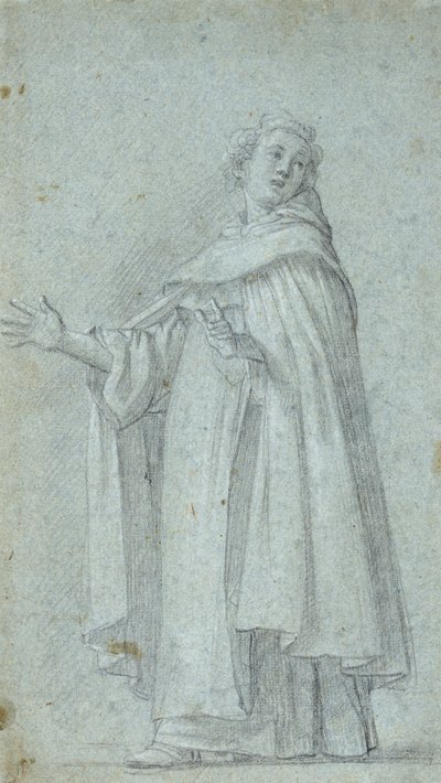 Bir Daimi Dominik Çalışması, c. 1595 (siyah tebeşir, beyazla yükseltilmiş, mavi kağıt üzerine) by Giovanni Baglione