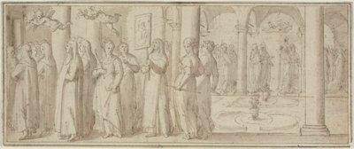 Rahibeler ve Acemi Bir Erkek Azizi Onurlandıran Tören Alayı by Giovanni Balducci