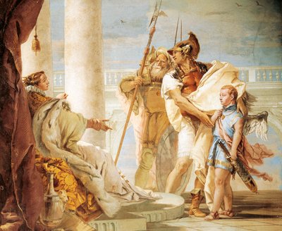 Aeneas, Ascanius gibi giyinmiş Cupid'i Dido'ya tanıtıyor, Giambattista Tiepolo (1696-1770), fresk, Aeneid Odası, Villa Valmarana 'Ai Nani', Vicenza, İtalya by Giovanni Battista Tiepolo