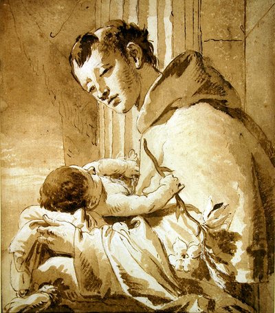 St. Anthony İsa Çocuğu Tutuyor (kalem, kahverengi mürekkep ve yıkama) by Giovanni Battista Tiepolo
