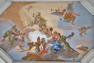 Zaferin Zaferi, Kardinal Erdemler arasında yer alan Fame tarafından açıklandı by Giovanni Battista Tiepolo