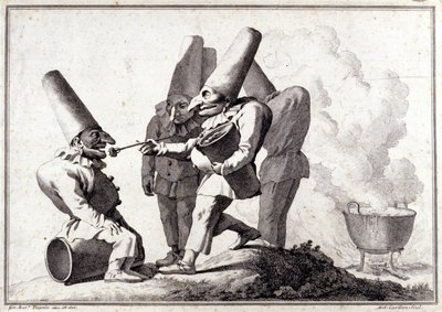 Pulcinella grubu (İtalyan Polichinelle). Giovanni Battista (Giambattista) Tiepolo (1696-1770) tarafından kalemle çizim ve kurşun kalem işaretiyle yıkama. by Giovanni Battista Tiepolo