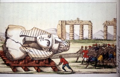 Memnon büstünün Nil kıyısında Belzoni tarafından taşınması. Giovanni Battista (Gianbattista) Belzoni (1778-1823), İtalyan kaşif ve arkeolog, Mısır