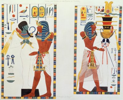 G. Belzoni tarafından keşfedilen Thebes Krallarının Mezarlarından İki Duvar Resmi, Charles Hullmandel (1789-1850) 1820-22 tarafından oyulmuş 