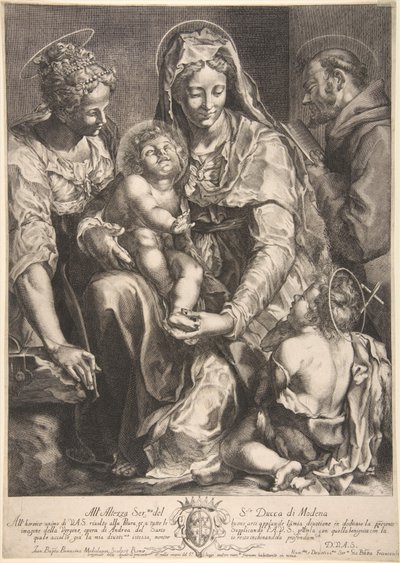 Aziz Catherine, Assisi Francis ve Vaftizci Yahya ile Bakire ve Çocuk, 17. yüzyılın ortalarında. by Giovanni Battista Bonacina